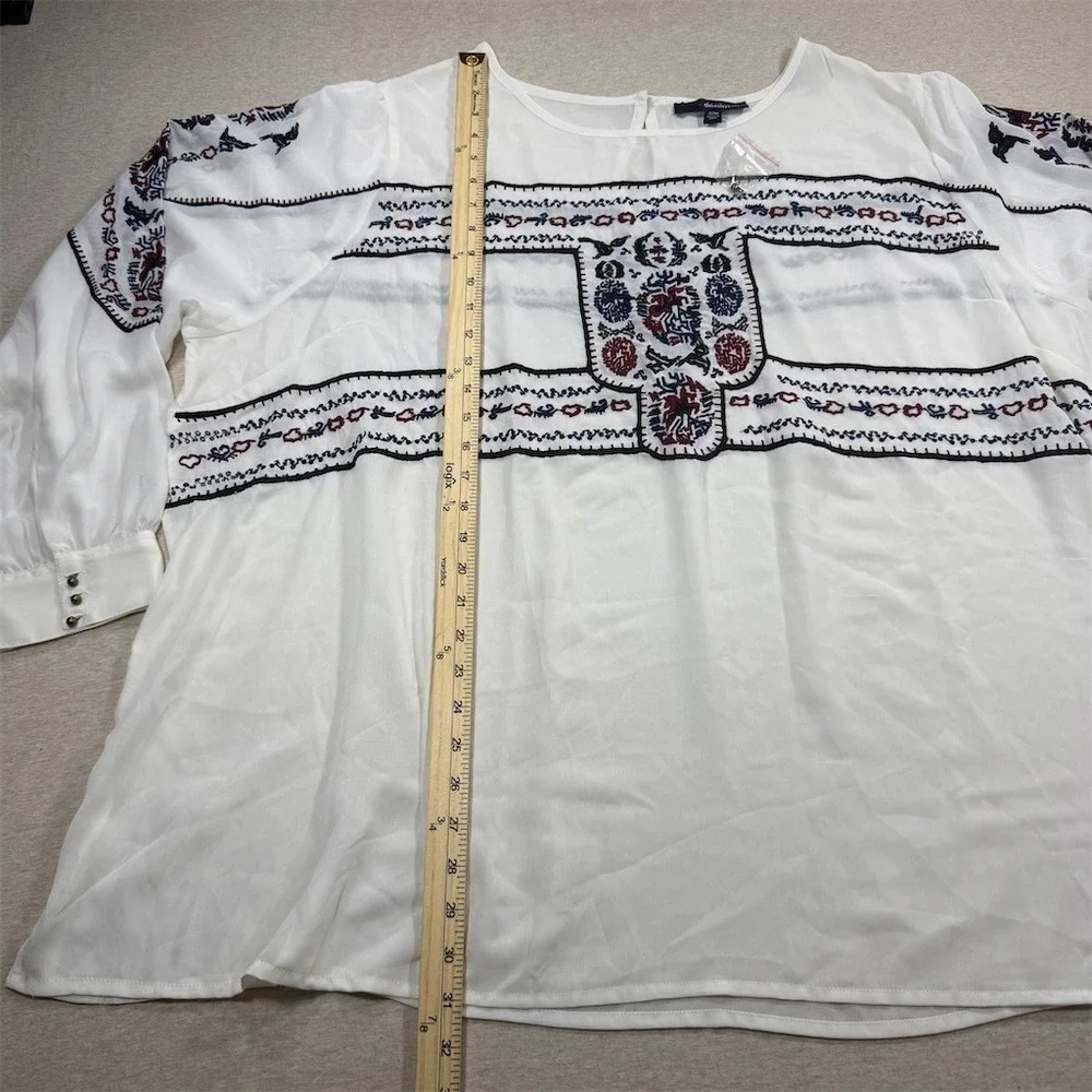 Denim 24/7 Blouse Womens Plus‎ Size 32 White Boho Peasant Tunic Embroidered